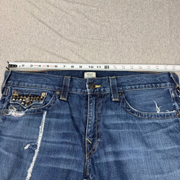 True Religion Ricky Distressed Embellished Studded Jeans Size 36X34 Y2k Straight - Picture 3 of 14